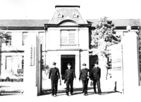 Temporary administrative offices of Nagoya Imperial University at Nishifutaba-cho and students of School of Science and Engineering