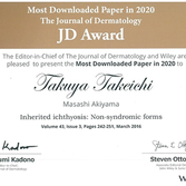 Takuya Takeichi, lecturer of Nagoya University Graduate School of Medicine, received Most Downloaded Paper in 2020, The Journal of Dermatology